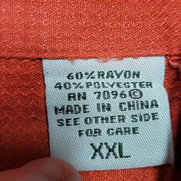 Batik Bay SS Full Button Orange Shirt Embroidered Leaves & Martini Glasses - XXL - Picture 5 of 5